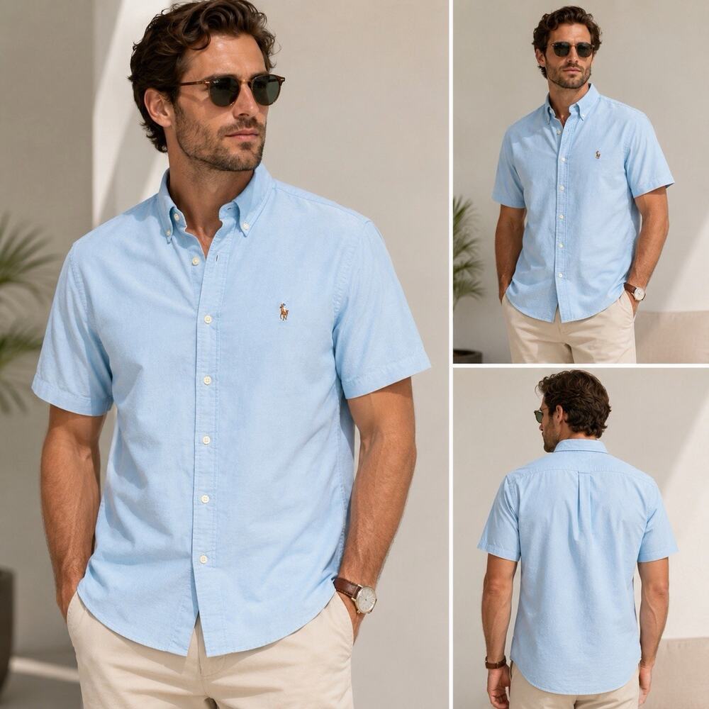 Ralph Lauren Classic Fit Oxford Button Down Shirt Men’s XL Blue Cotton Short Slv